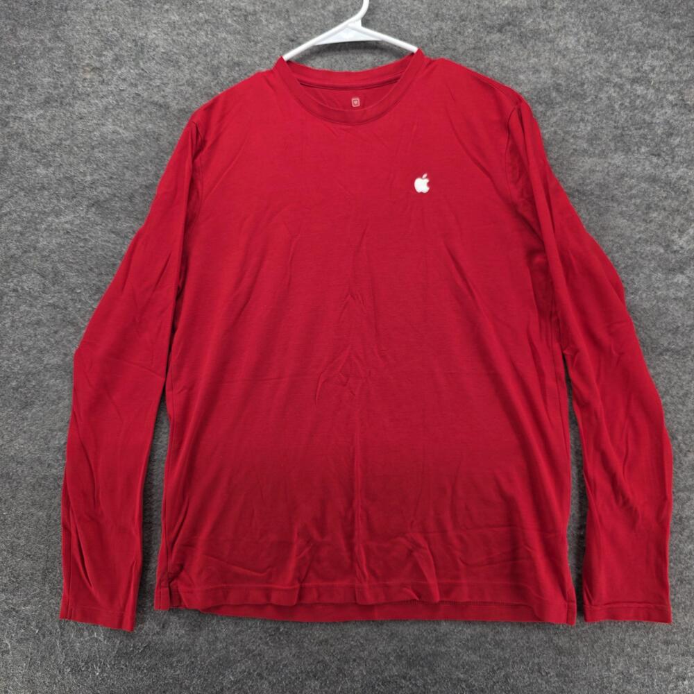 Apple Shirt Mens Medium Red Long Sleeve Crewneck Logo 100% Cotton Casual
